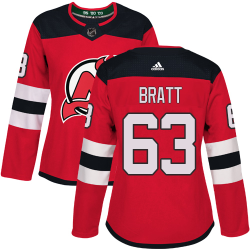 Adidas New Jersey Devils #63 Jesper Bratt Red Home Authentic Women Stitched NHL Jersey